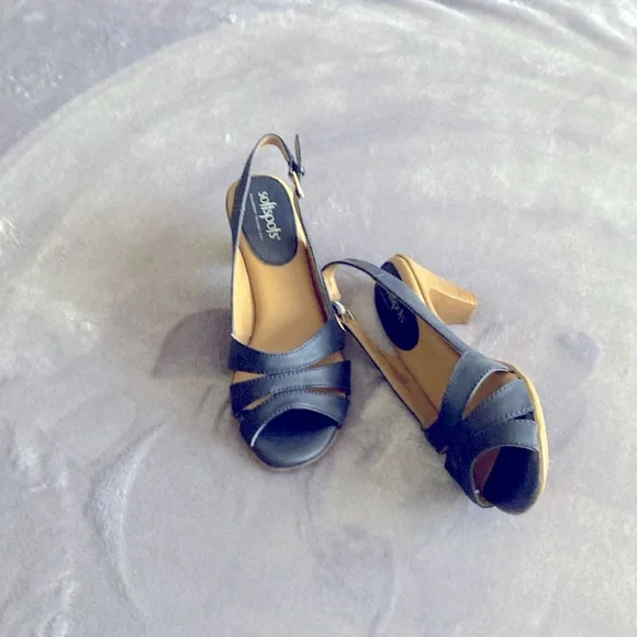 Softspots Shoes Navy Blue Heels Backstrap Inch Heels Like